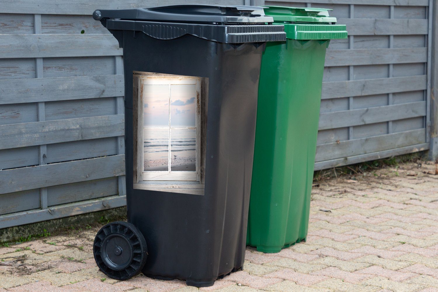 Sticker, St), Abfalbehälter (1 Mülleimer-aufkleber, Durchblick Vogel MuchoWow Container, - Mülltonne, - Strand Wandsticker