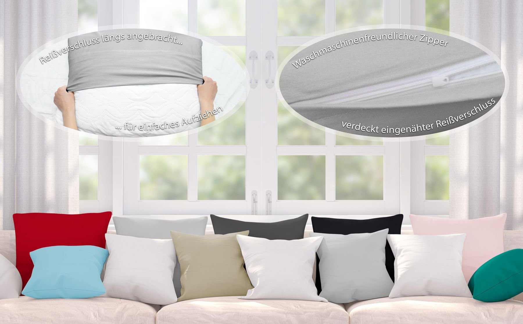 Beautex Kissenhüllen 2er Set Kissenbezug, Kissenhülle aus Baumwolle, Premium Jersey 160g/m², (2 Stück)