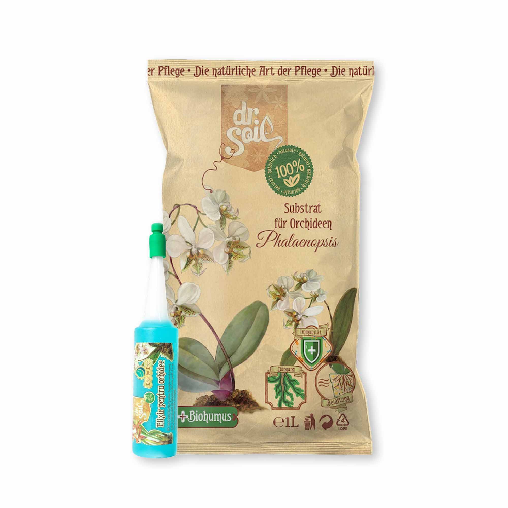 dr. Soil Pflanzendünger Dr.Soil Pflegepaket für Orchideen mit Natursubstrat und Wässerung
