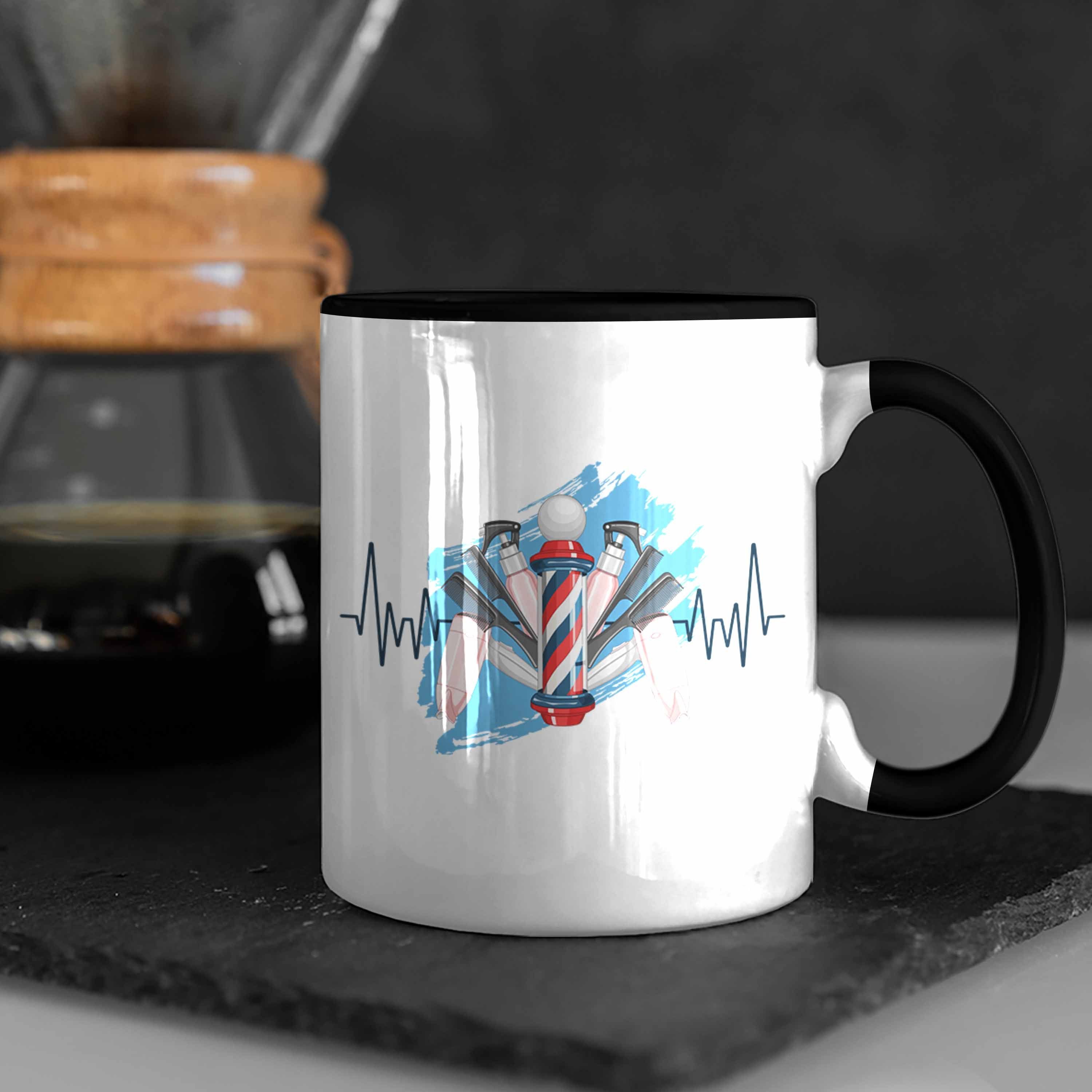 Friseur Herzschlag Trendation Tasse Schere Trendation Föhn - Geschenk Schwarz für Tasse Friseur