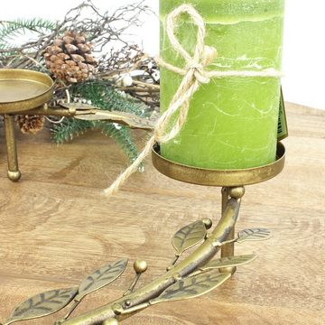 Macosa Home Adventskranz Tischdeko Landhaus Advent Weihnachtsdeko Metallkranz Kerzenkranz, Adventskranz Blätter Gold 40 cm Adventsgesteck 4 Kerzenhalter