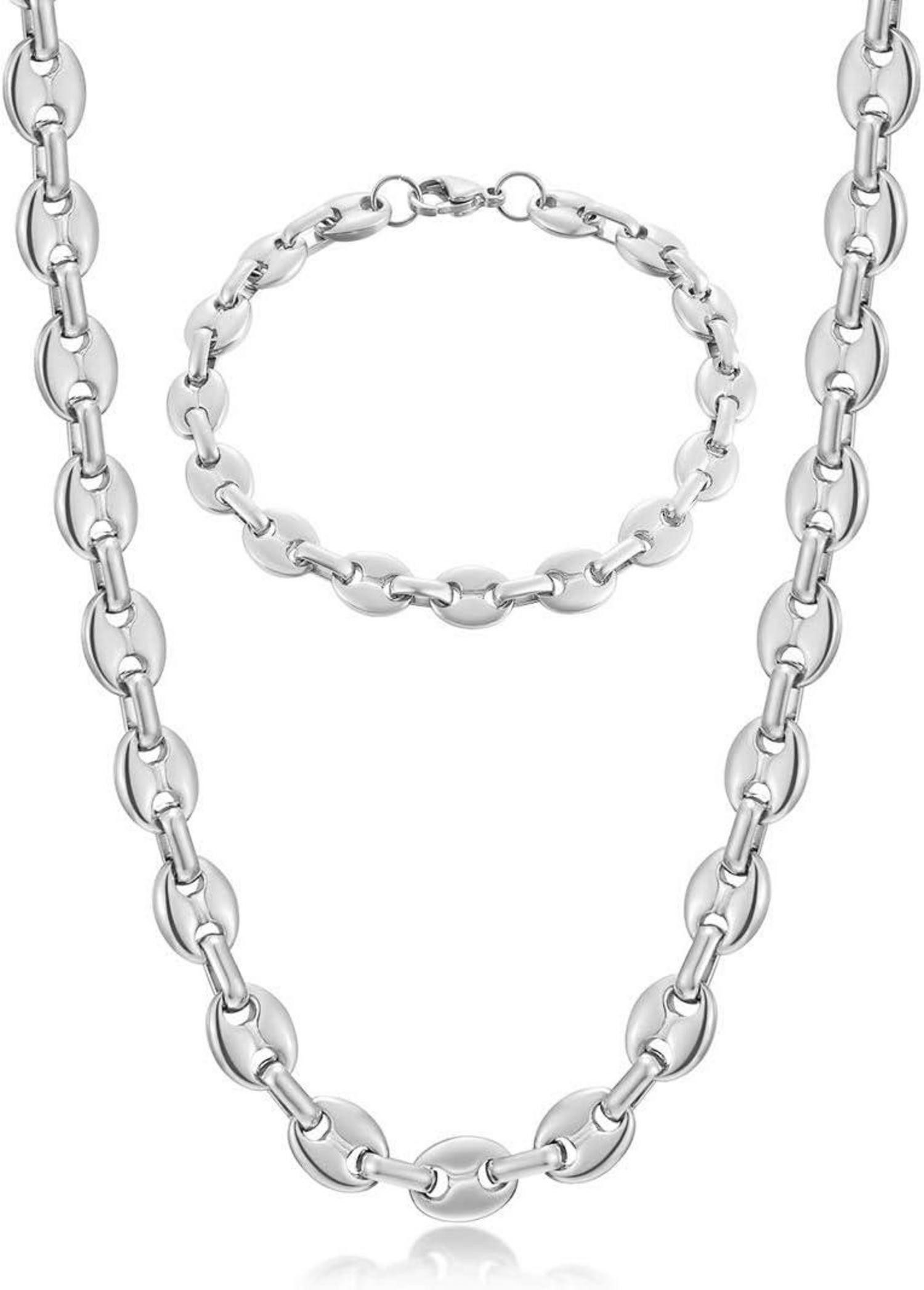 LuxusKollektion Ketten und Armband Set AFSTALR Halskette Herren Edelstahl Kaffeebohne Set Silber/Gold/Schwarz