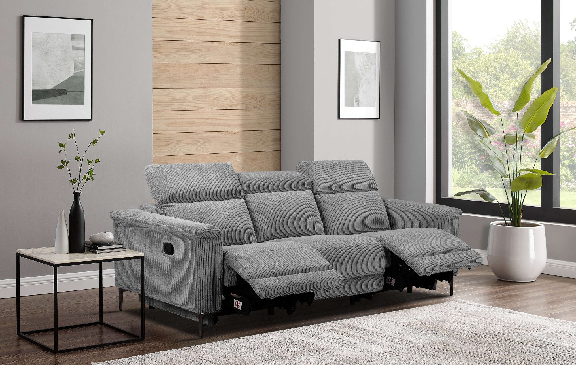 OTTO home 3-Sitzer LUND Cord, B. 222cm, manuelle/elektrische Relaxfunktion in 2 Sitzen, (links/rechts), USB-A bei elektrischer Ausführung, Kopfteilverstellung