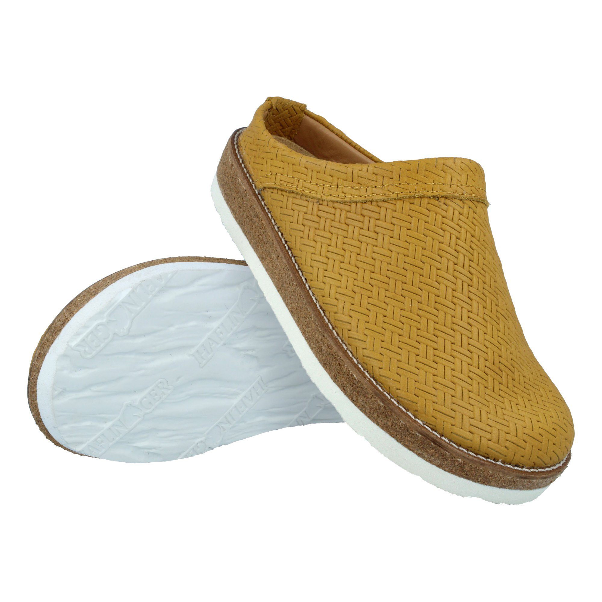 Haflinger Travel Classic Eleganter Clog aus Leder mit Korkfußbett und Gummisohle Hausschuh