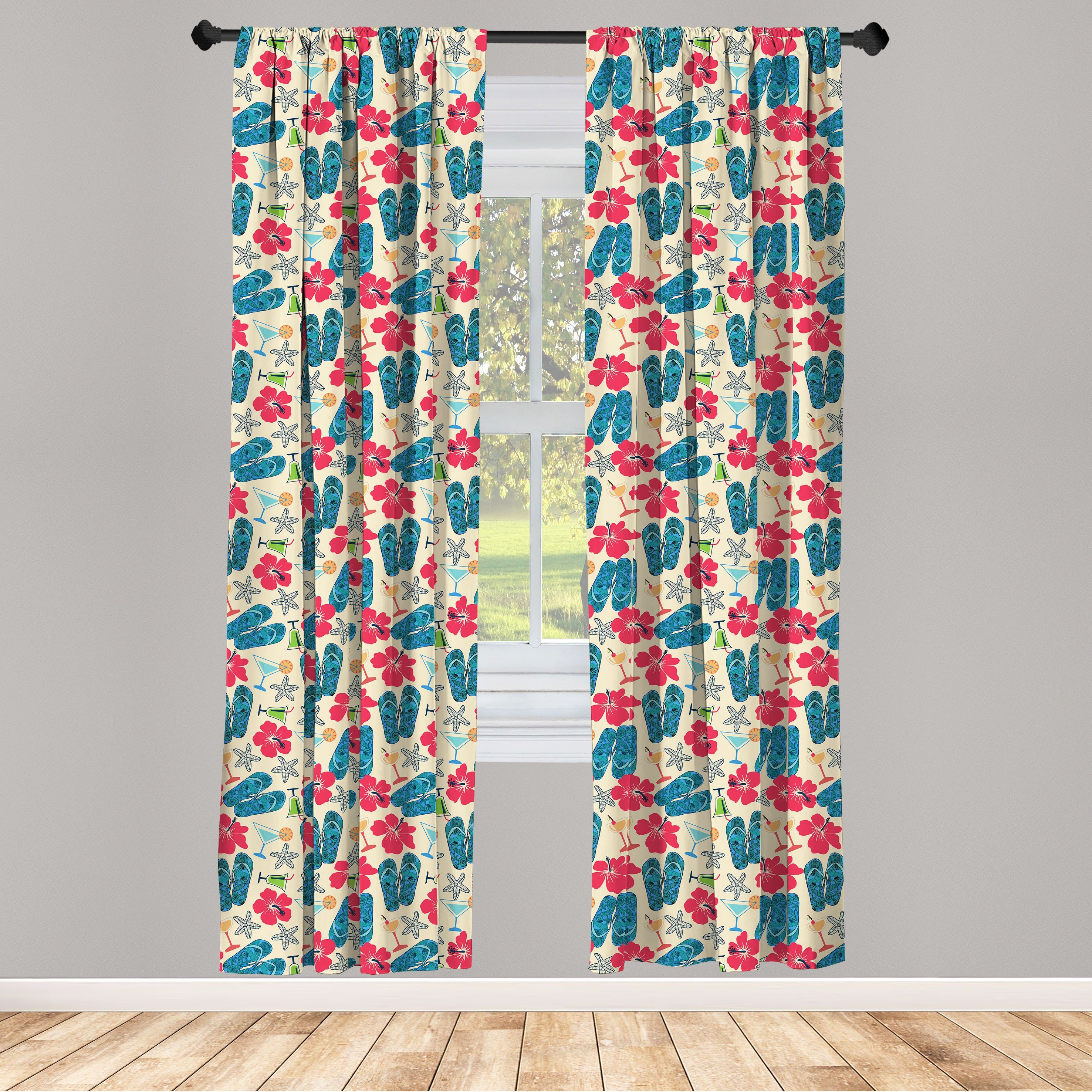 Gardine Vorhang für Wohnzimmer Flops Flip Dekor, Abakuhaus, Microfaser, Schlafzimmer exotische Hibiscus
