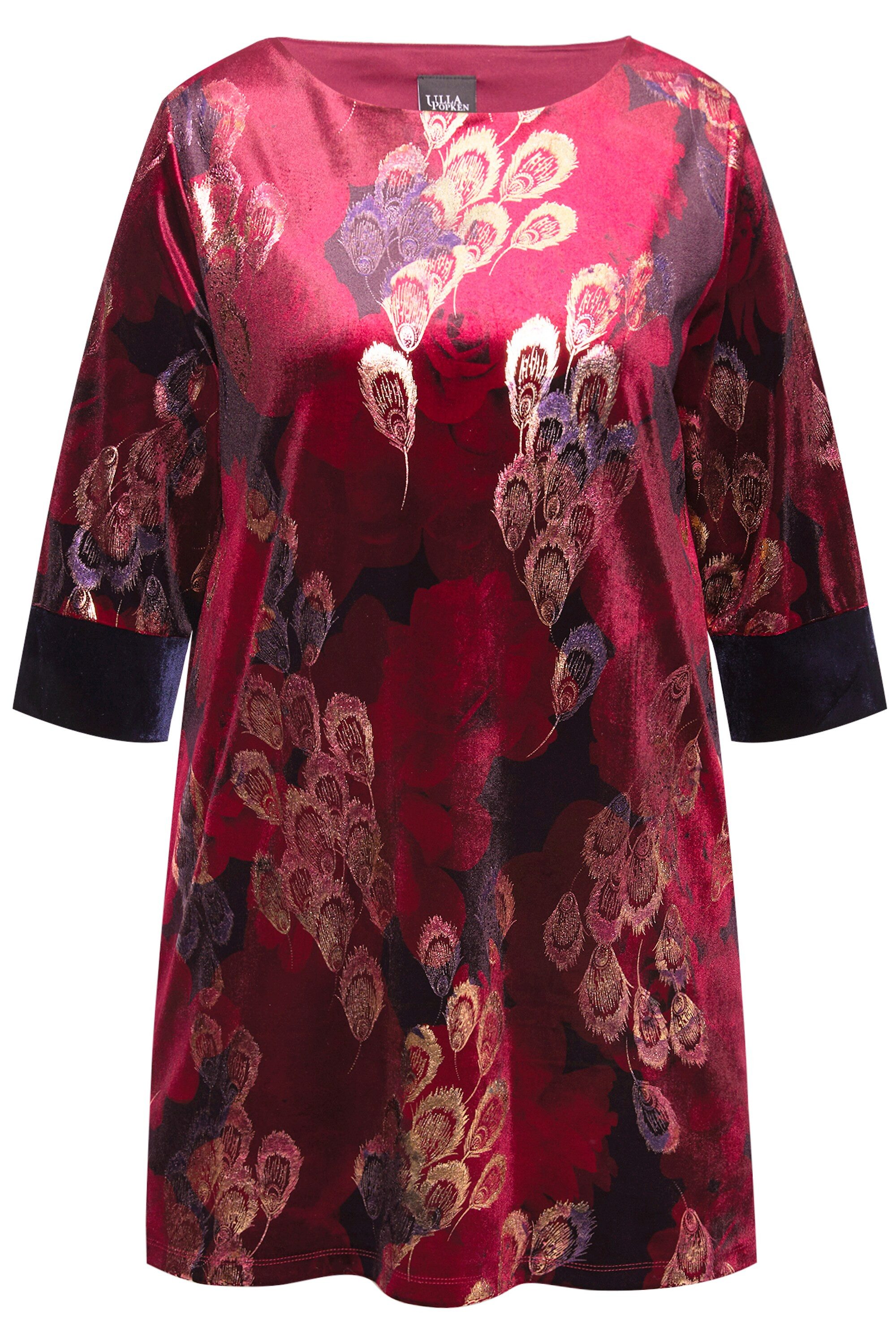 Ulla Popken Longshirt Samttunika bedruckt U-Boot-Ausschnitt 3/4-Arm günstig online kaufen