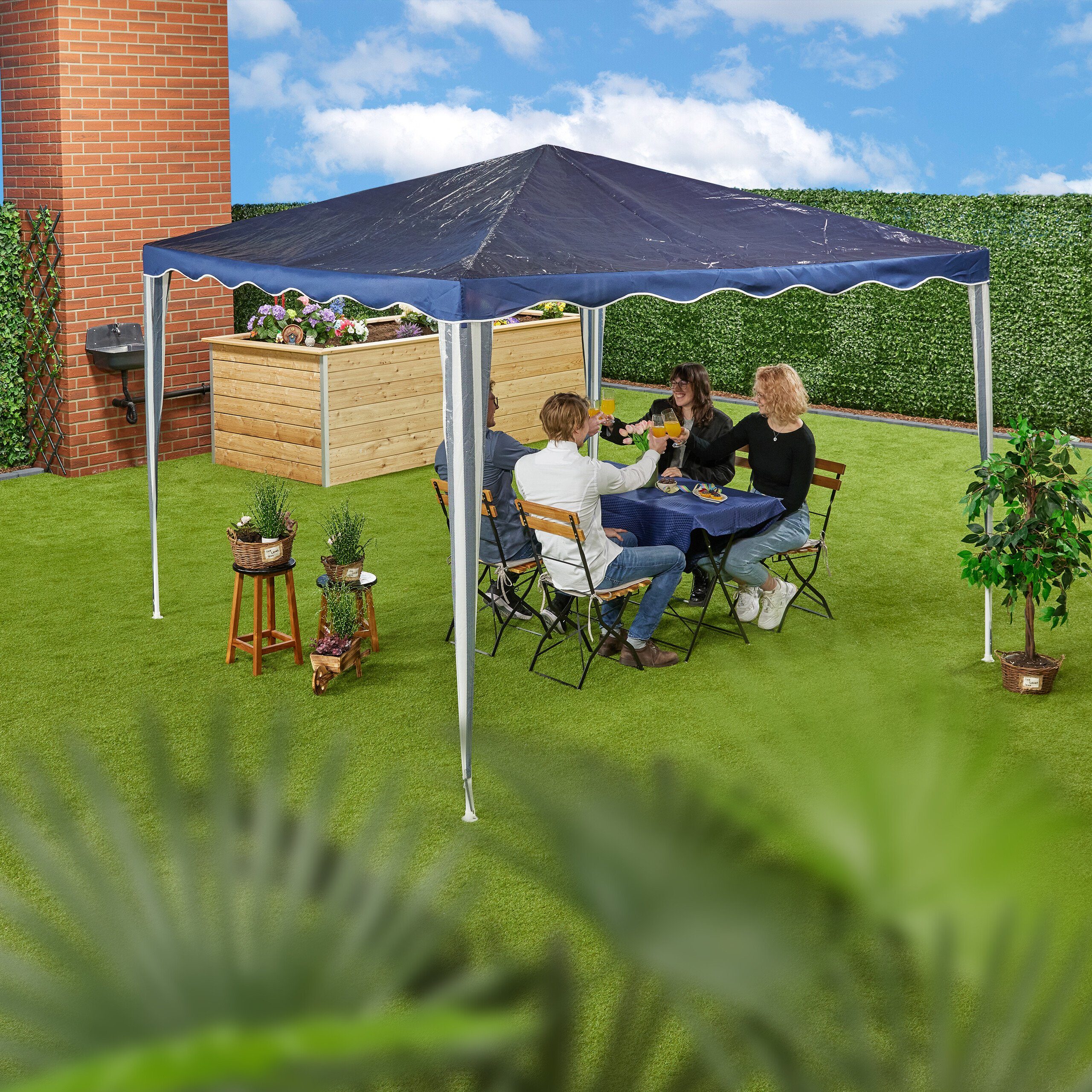relaxdays Pavillon Dunkelblauer Pavillon 3x3 m günstig online kaufen