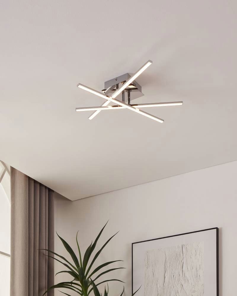 EGLO Deckenleuchte LASANA 1 Deckenlampe, chrom, weiß, schlanke Bauform, Wohnzimmerlampe, LED fest integriert, Warmweiß, Esszimmer, Küche, Schlafzimmer, modern, minimalistisch, 50x16x9,5cm