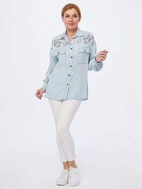Sarah Kern Jeansbluse Hemd weit mit Zierstein-Veredlung