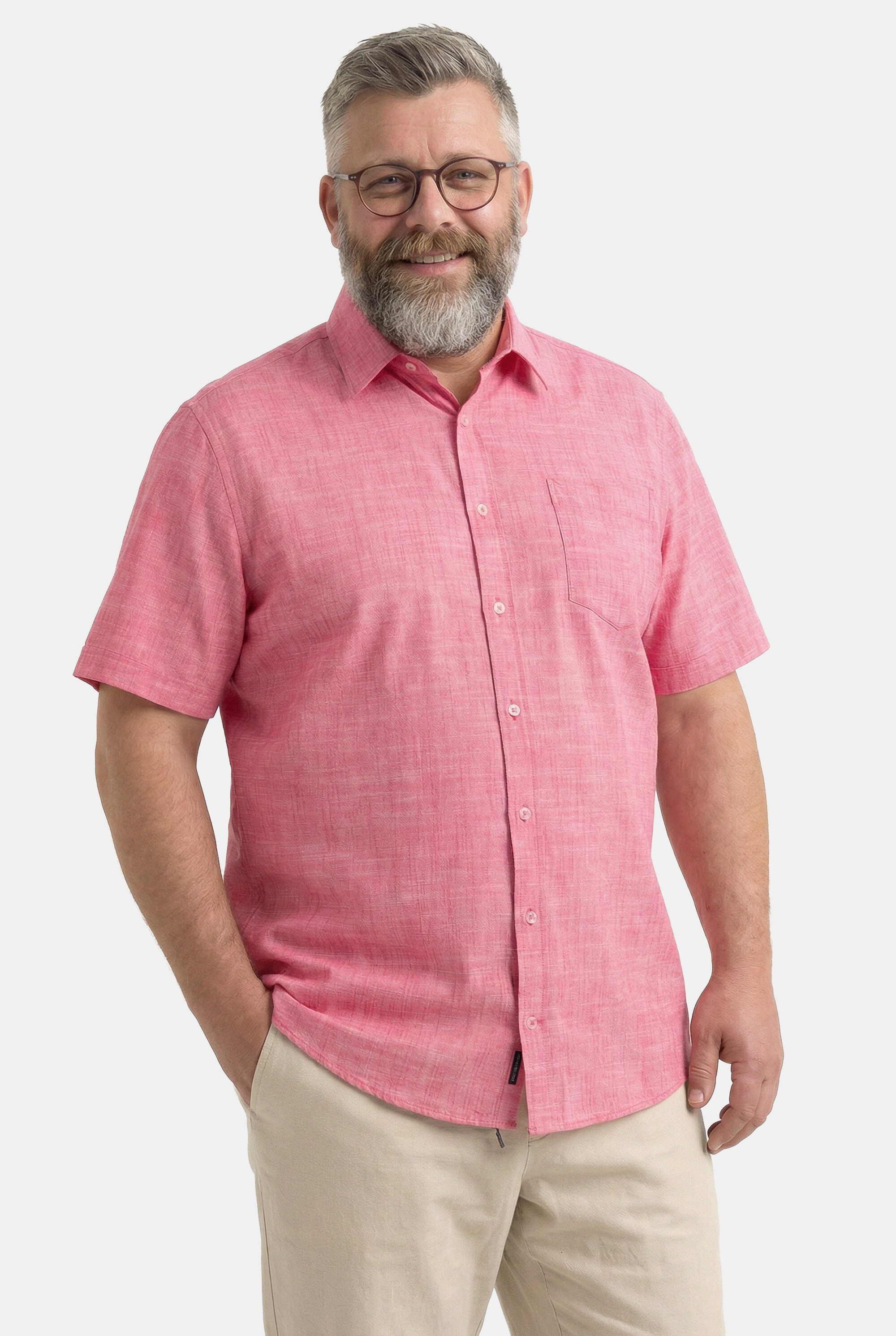 Men Plus Kurzarmhemd Hemd Halbarm Kentkragen Leinenoptik Comfort Fit