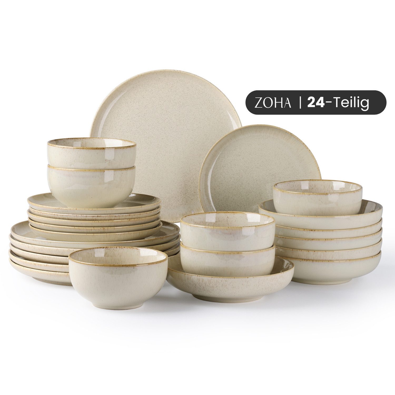 Geschirrset 6 Personen Beige