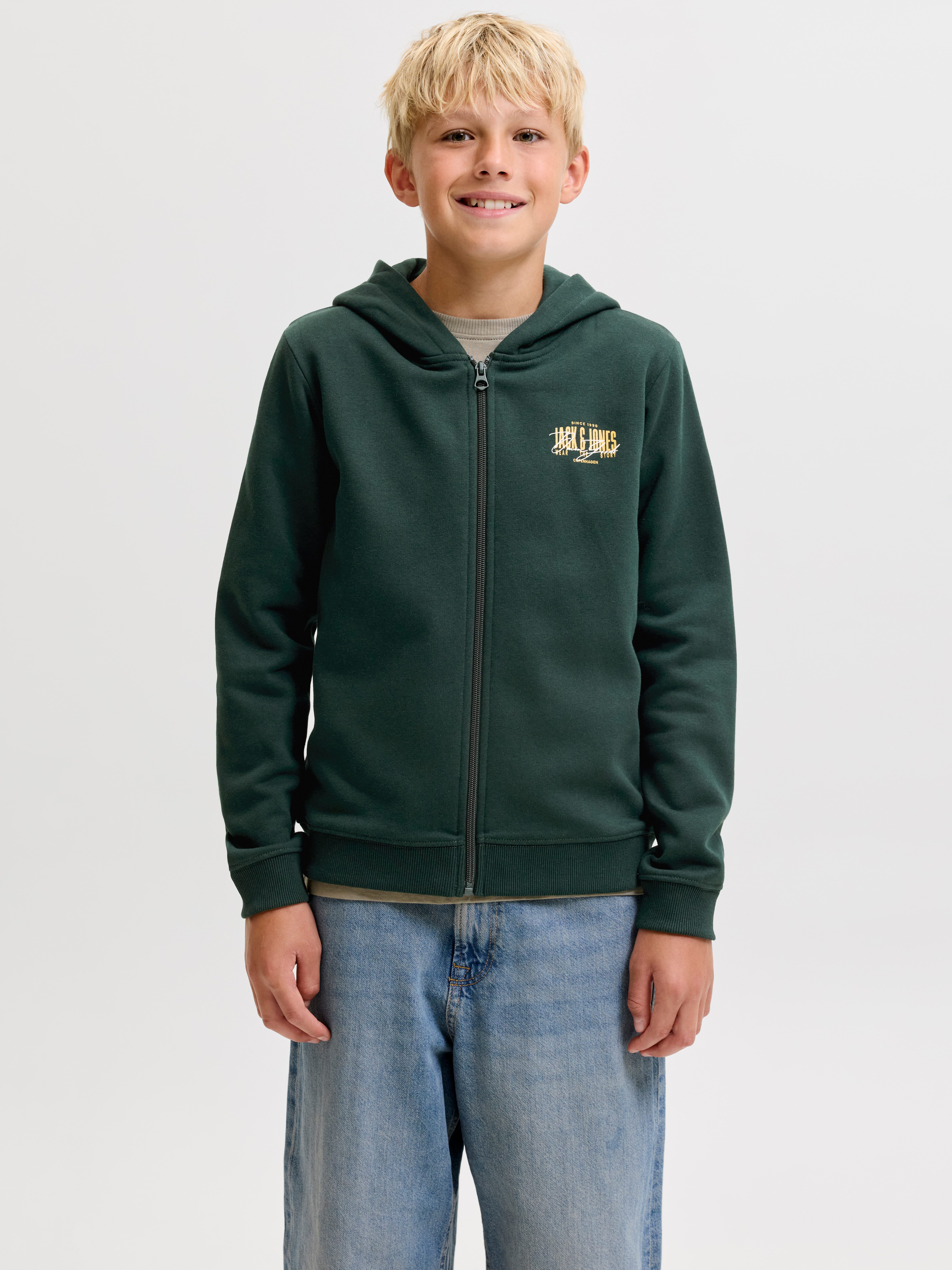 Jack & Jones Junior Kapuzensweatjacke JJAERO SWEAT ZIP HOOD JNR Baumwollmischung, regular fit