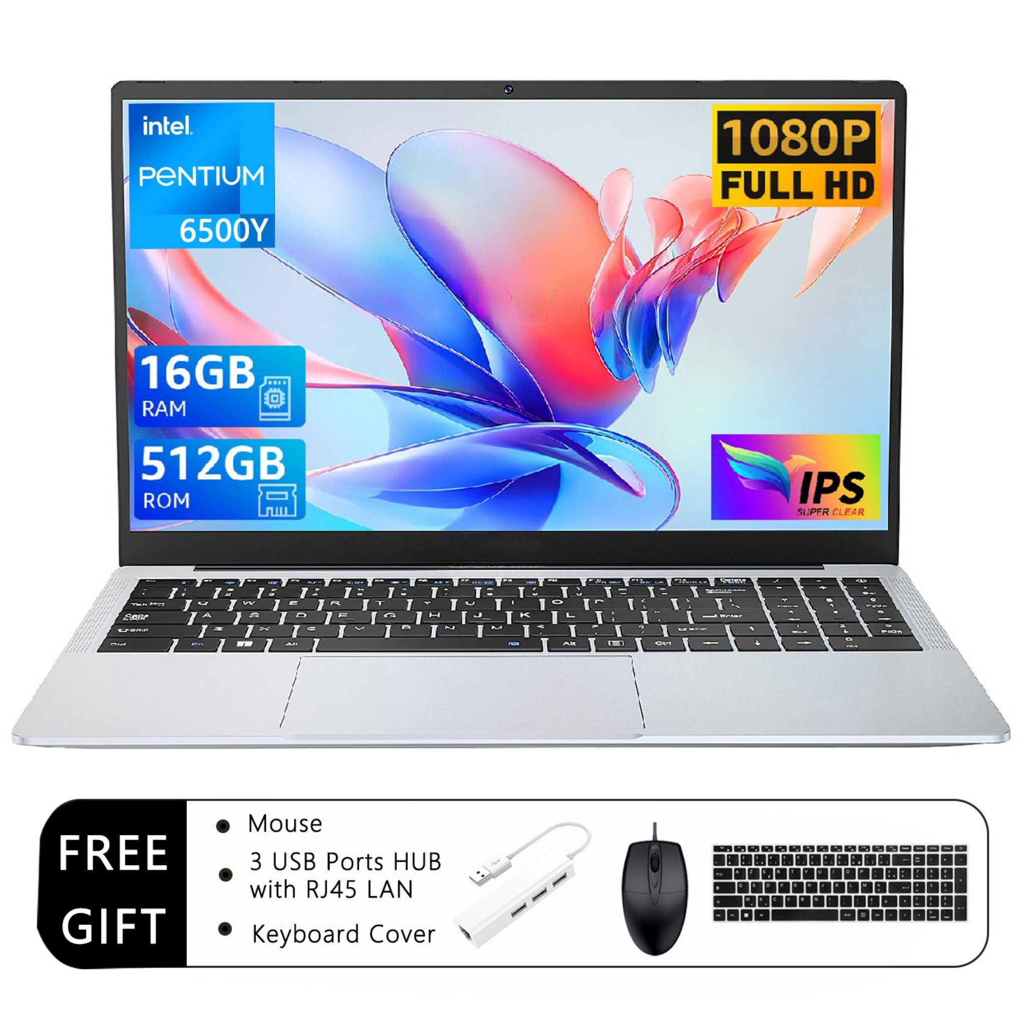 Blossom 16" FHD IPS Laptop Windows 11 Intel Prozessor 16GB RAM 512GB SSD Notebook (Intel, 16 GB, 512 GB SSD, Bildschirm Fingerabdrucksensor WLAN Bluetooth Notebook)