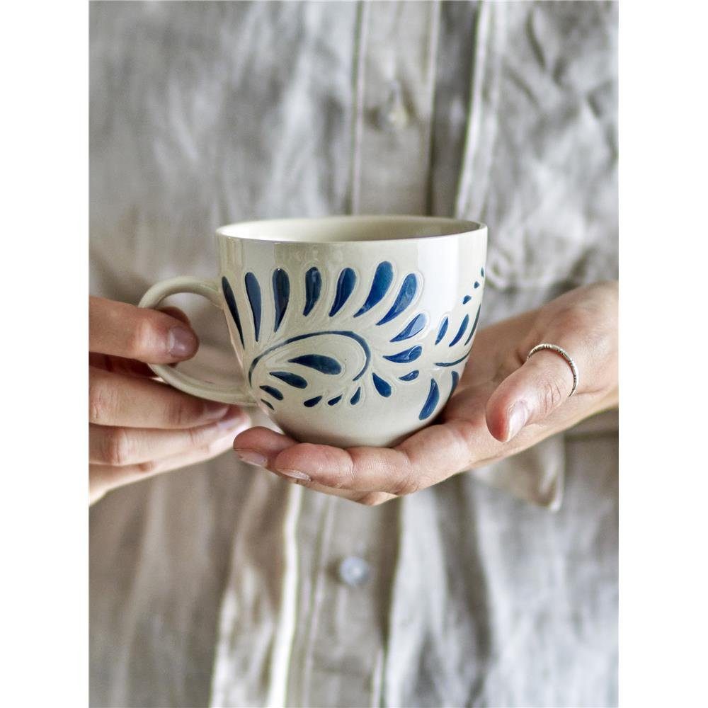 Bloomingville Tasse Heikki, Steingut, in Beige/Blau, 240ml