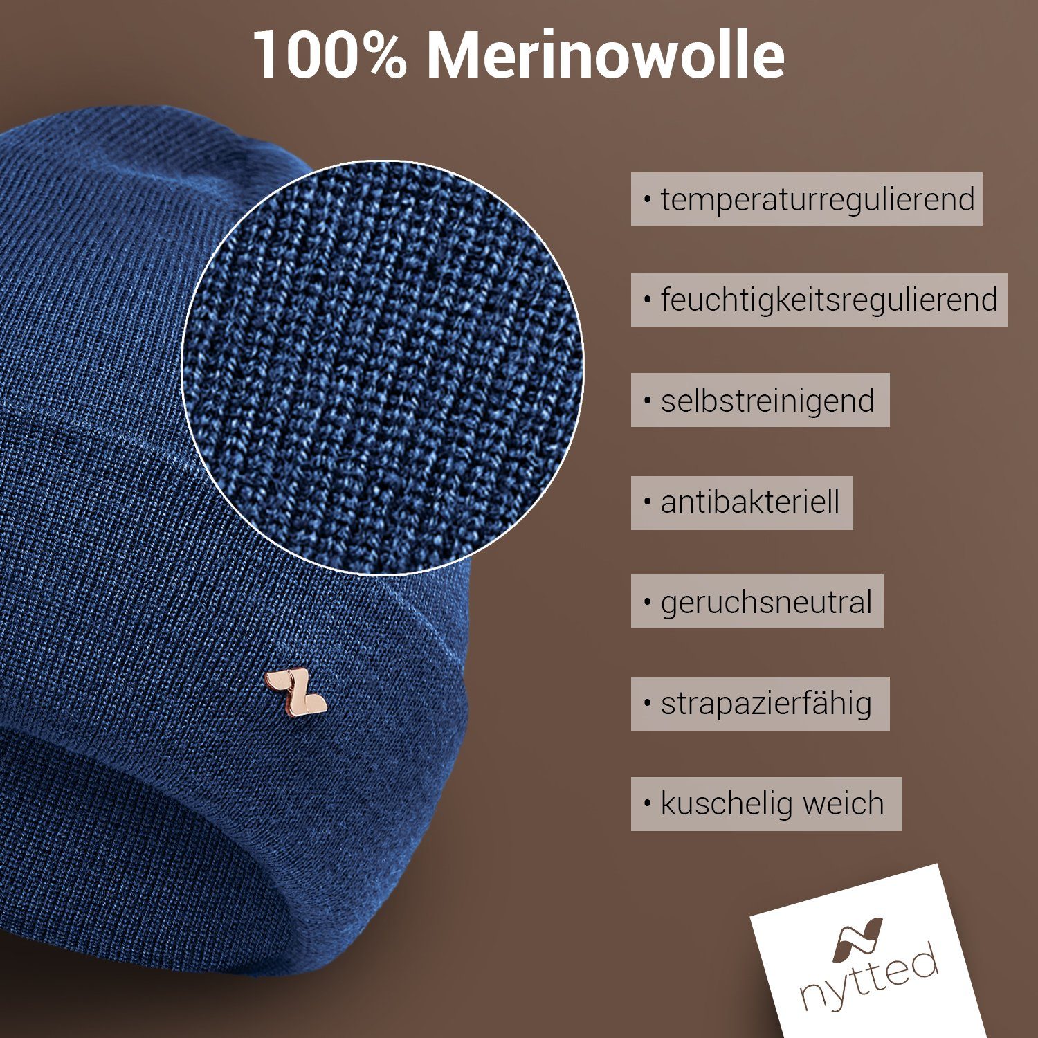 NYTTED® Beanie Germany jeansblau Damen Wintermütze 100% in für Made - - Herren - & Merino-Wolle