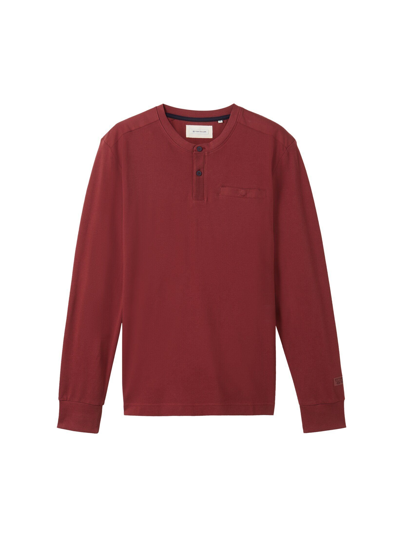 TOM TAILOR T-Shirt Langarmshirt red mit Struktur bordeaux Piqué burned
