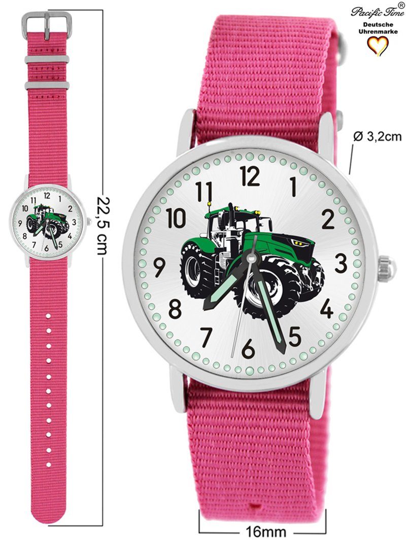 Pacific Time Quarzuhr Kinder Mix Match Gratis Armbanduhr und Wechselarmband, rosa Traktor Versand grün Design 