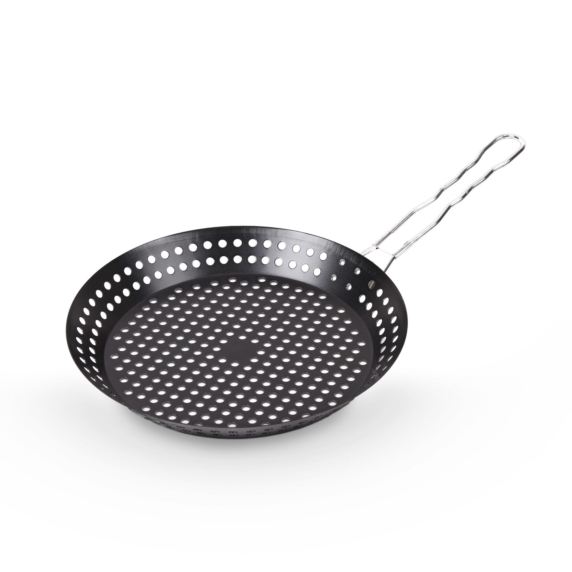 Bestlivings Grillpfanne BBQ Boss - Pfanne für den Grill, Edelstahl, Gemüsepfanne Ø30cm gelocht - Antihaft - für Gemüse, Fisch, Fleisch