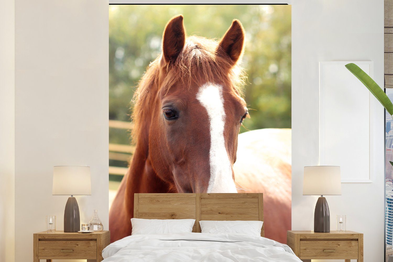 MuchoWow Fototapete Pferd - Tier - Kontur, Matt, bedruckt, (3 St), Montagefertig Vinyl Tapete für Wohnzimmer, Wandtapete