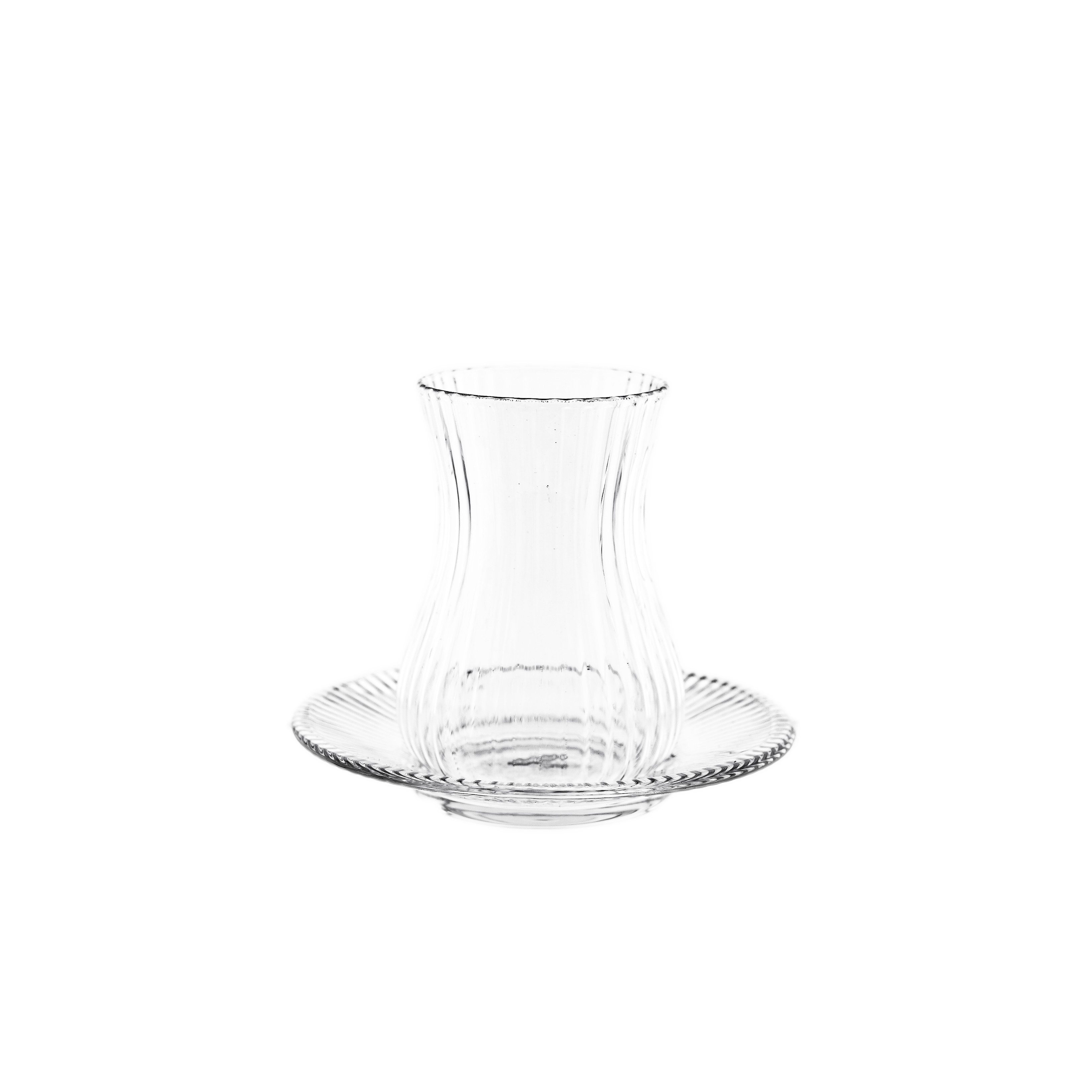 Mulex Teeglas Style Teegläser mit Untertassen - 6er-Set im Relief-Design, 150 ml, 12-tlg., Glas