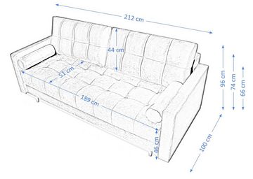 Beautysofa Schlafsofa Randvi, Couch im skandinavisches Stil, Polstersofa, mit Bettfunktion und Bettkasten, Sofa für Wohnzimmer