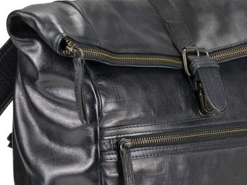 Bear Design Freizeitrucksack "Rick" Cow Lavato Leder, Rolltop, Daypack, Notebookfach, knautschig weiches Leder in schwarz