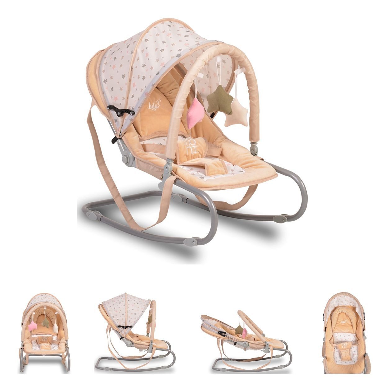 Moni Babywippe Babywippe Lulu Spielbogen, Sitzposition verstellbar Spielbogen Tragehenkel Metallrahmen
