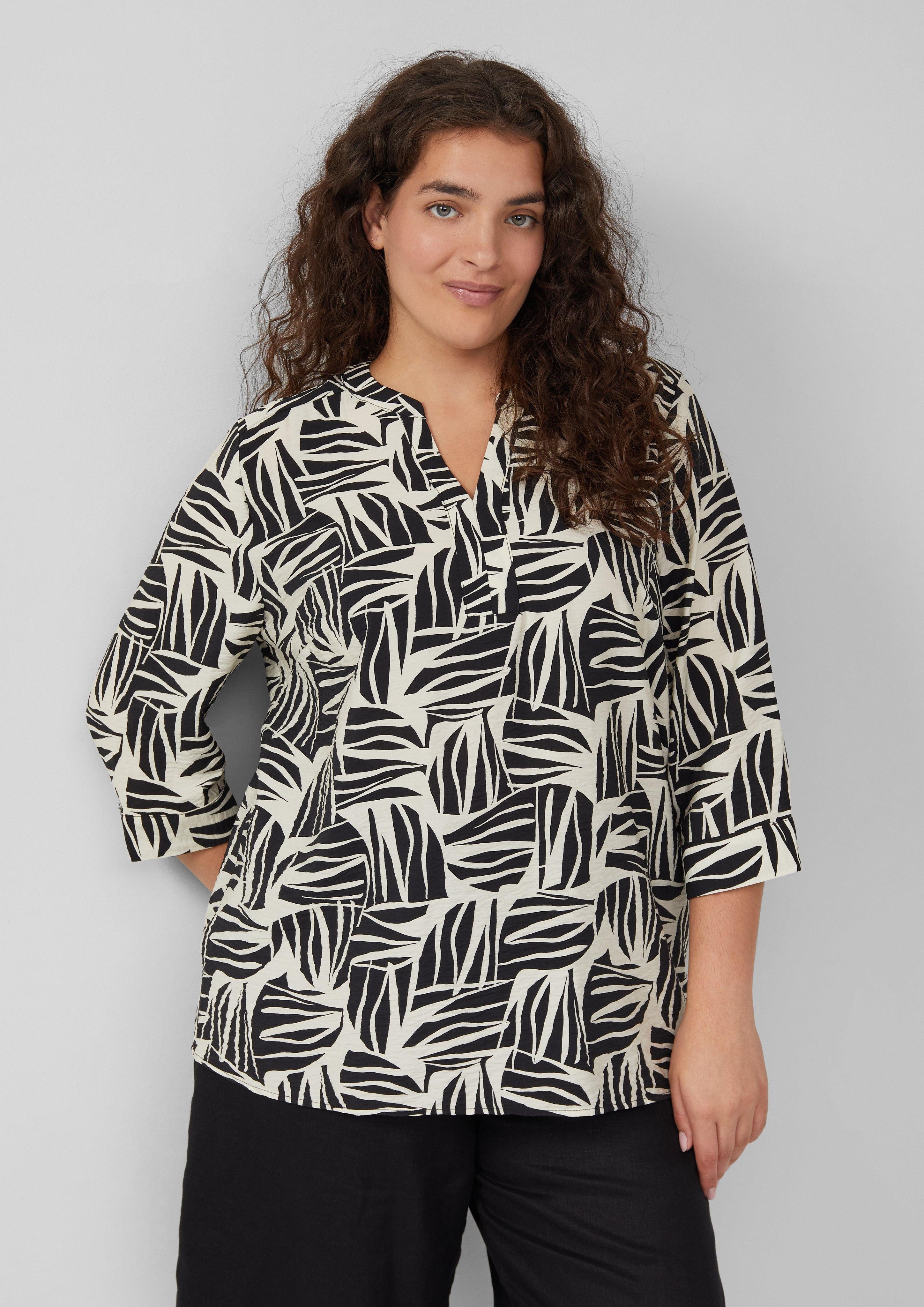 Langarmbluse Bluse aus strukturiertem Viskosemix mit All-over-Print