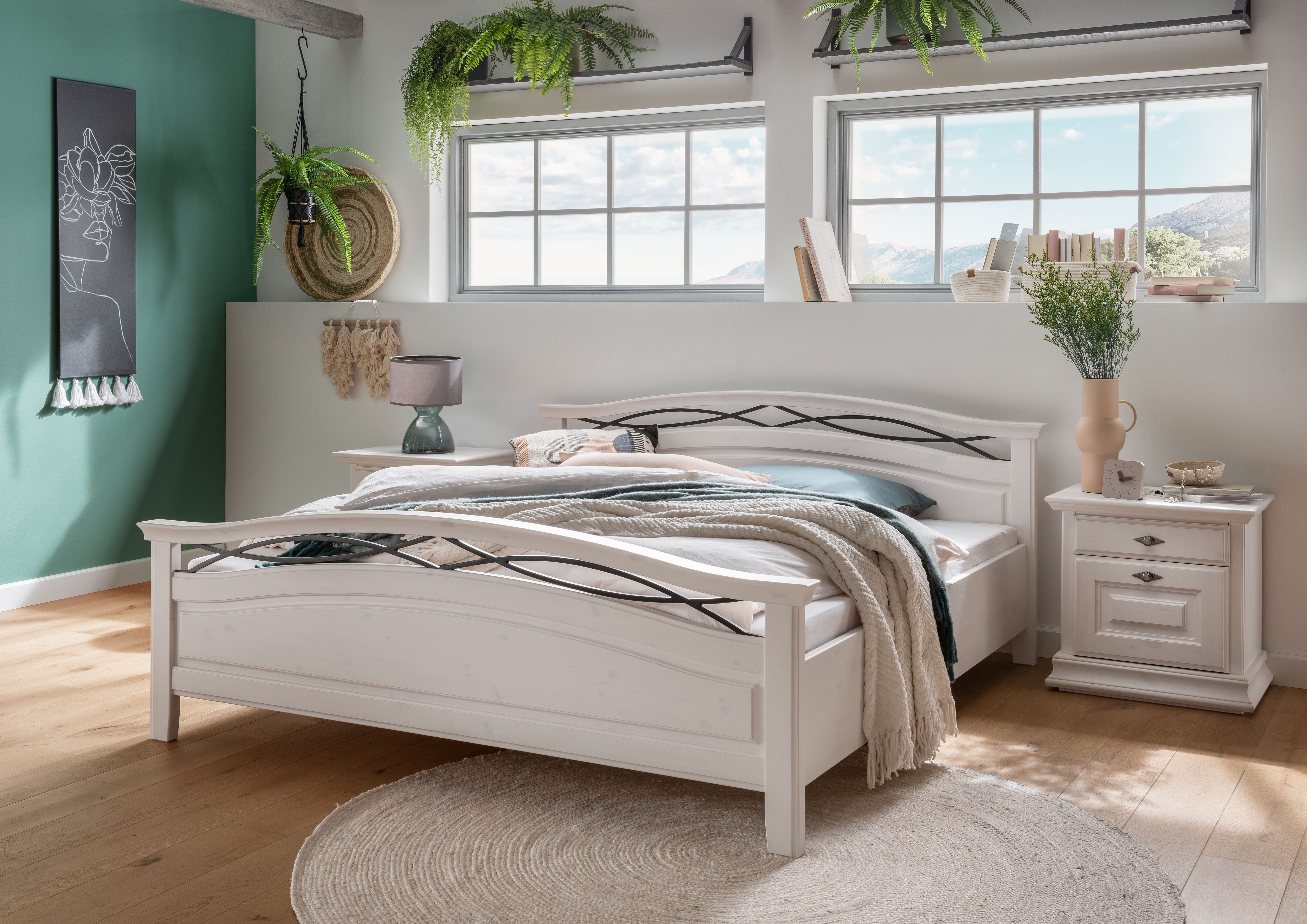 Woodroom Massivholzbett Esch, 180x200 cm Kiefer massiv weiß gewachst günstig online kaufen