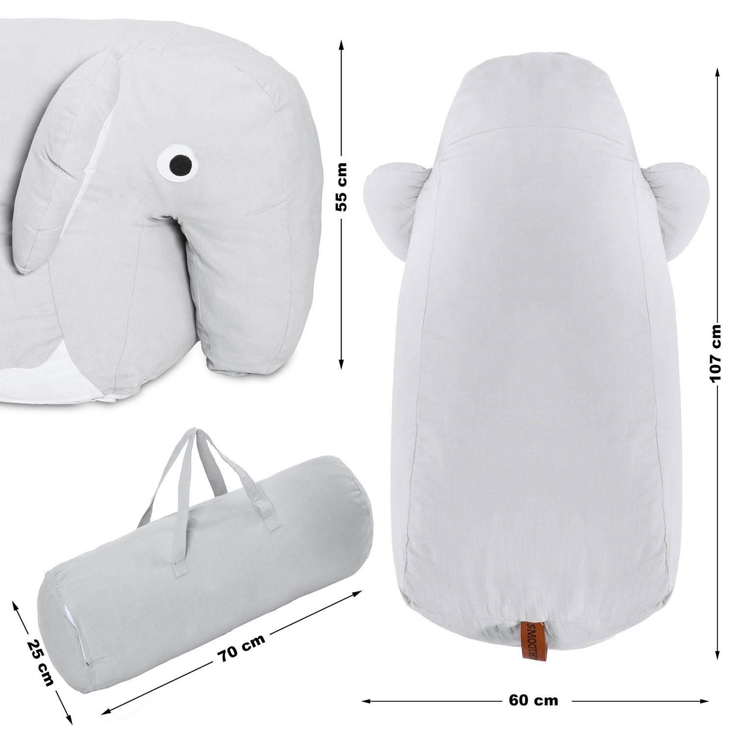 Smoothy Sitzsack Kindersitzsack Tierform Kindermöbel), (Sitzkissen Baumwollbezug Elefant Kinder, Sitzkissen für