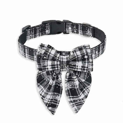 Monkimau Hunde-Halsband Hundehalsband mit Schleife in schwarz/weiß - S