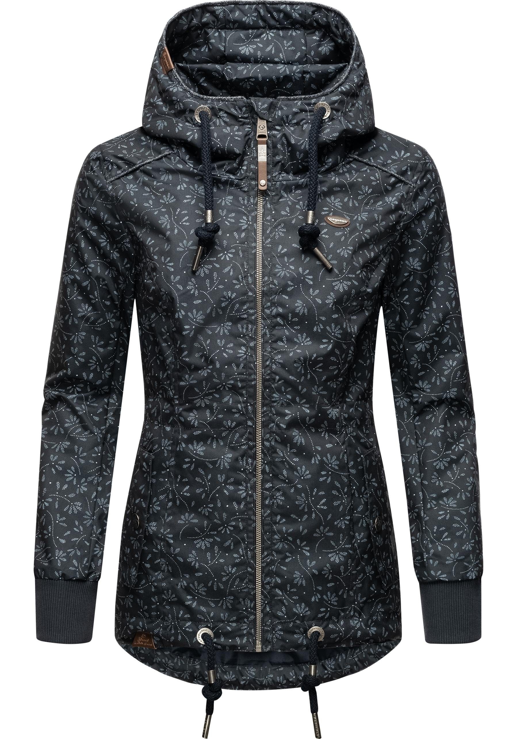 Ragwear Outdoorjacke Danka Bloom stylische Übergangsjacke mit Print und Kapuze navy