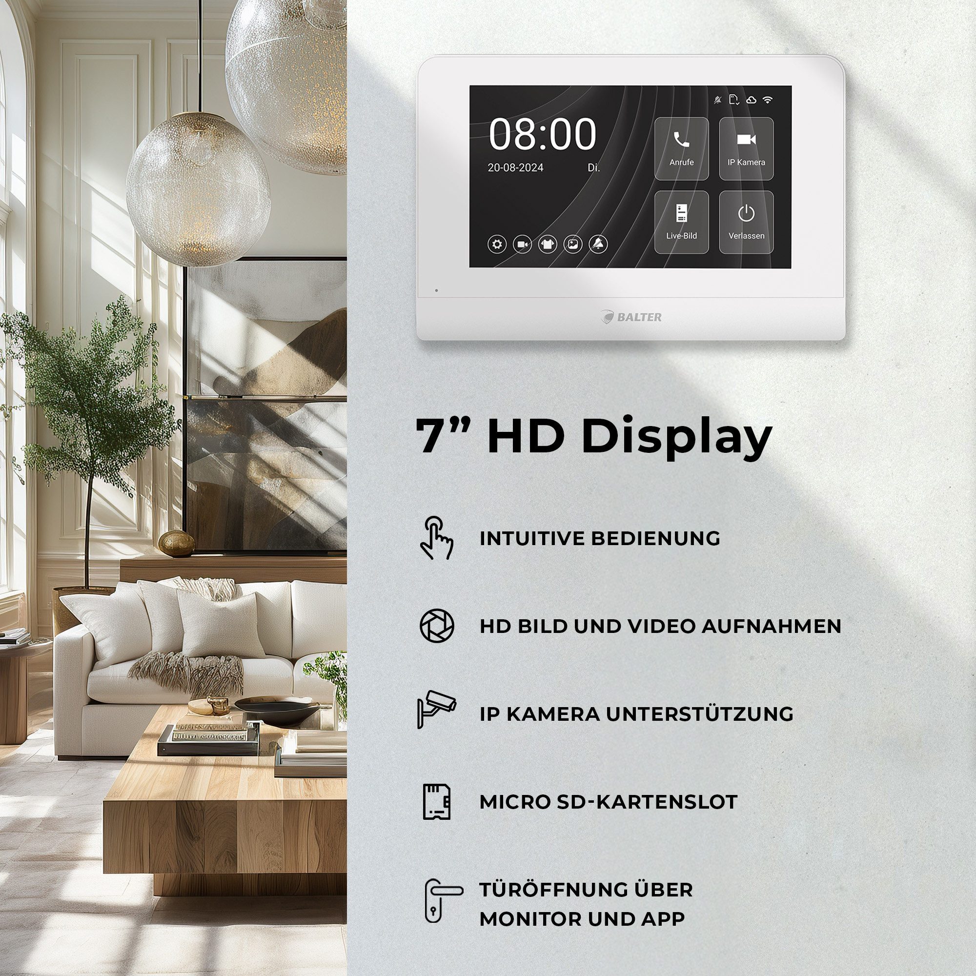 Balter Video-Türsprechanlage Entri Set LN Video Türsprechanlage (Komplettset, Tastenfeld, Smartphone App, HD Qualität, 2-Draht-BUS)