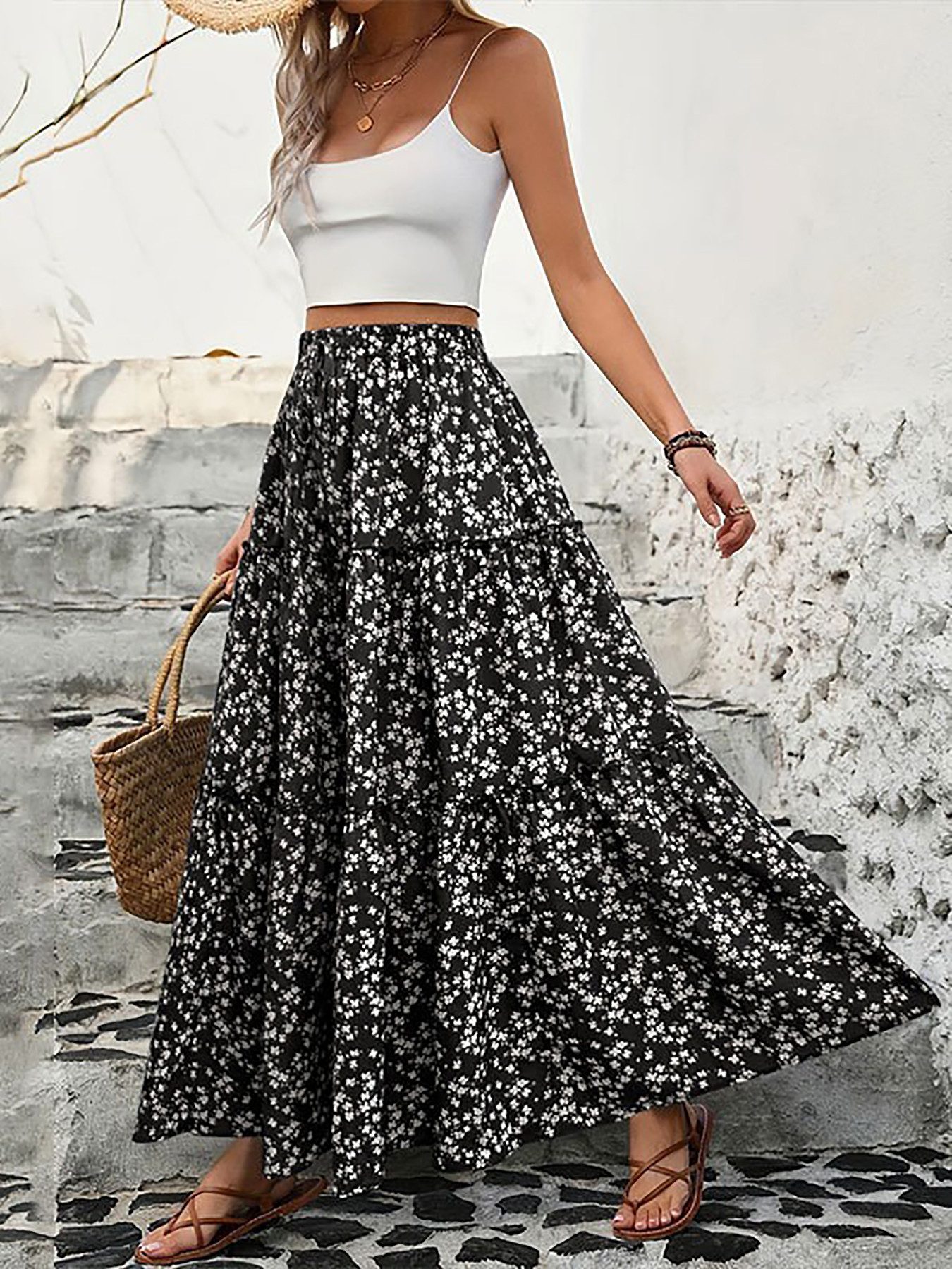DEBAIJIA Midirock Damen Maxirock Sommer Floral günstig online kaufen