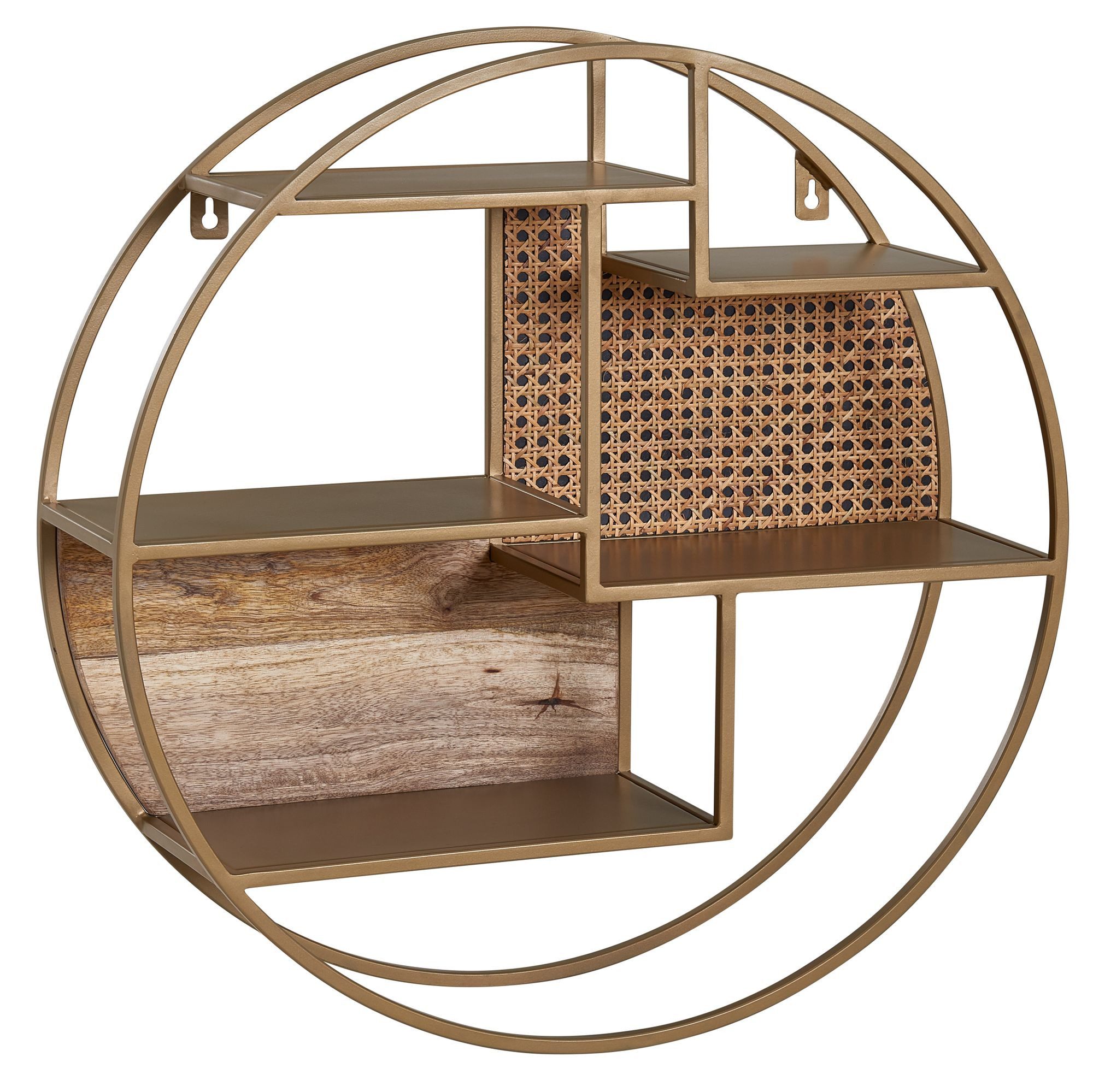 KADIMA DESIGN Wandregal Wandregal Rattan 62x62x17 cm Hängeregal Massivholz / Metall Industrial, Regal Hängend Offen Wohnzimmer, Schweberegal Wiener Geflecht Rund Wand