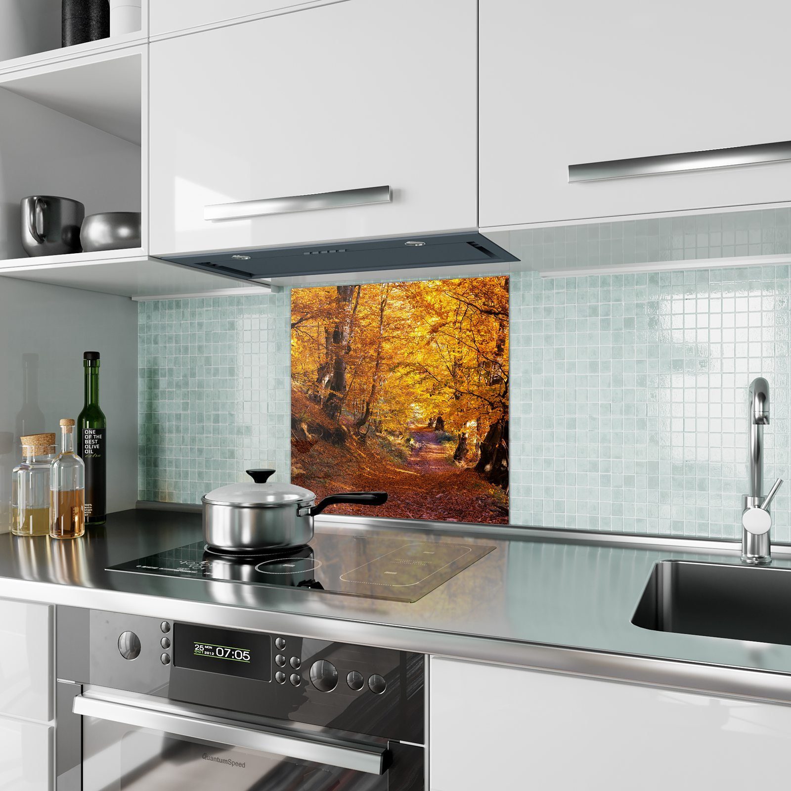 Küchenrückwand Wald Küchenrückwand Primedeco Glas mit Sonniger Motiv Spritzschutz