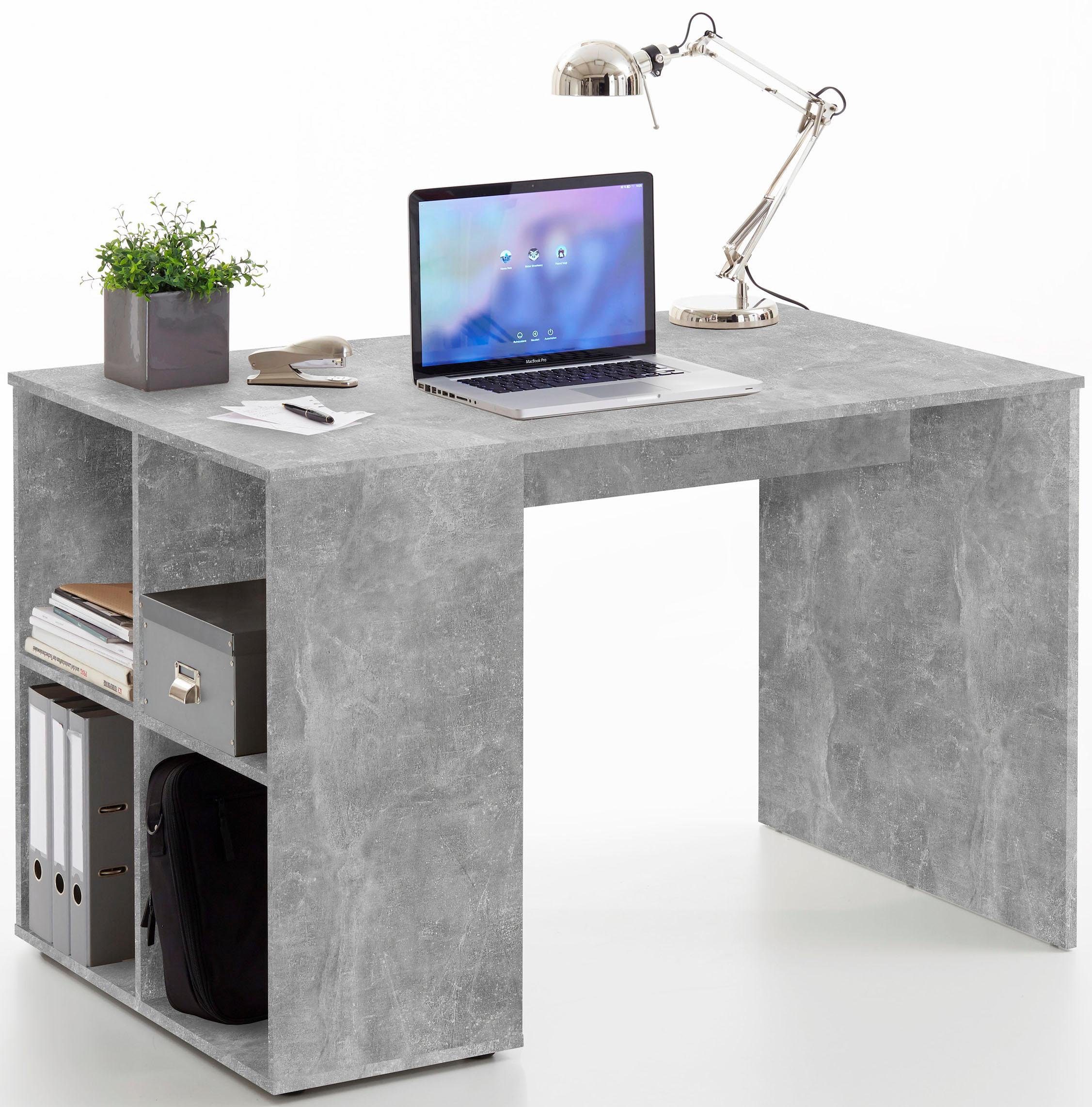 FMD Schreibtisch Gent, mit 4 seitlichen Fächern betonfarben