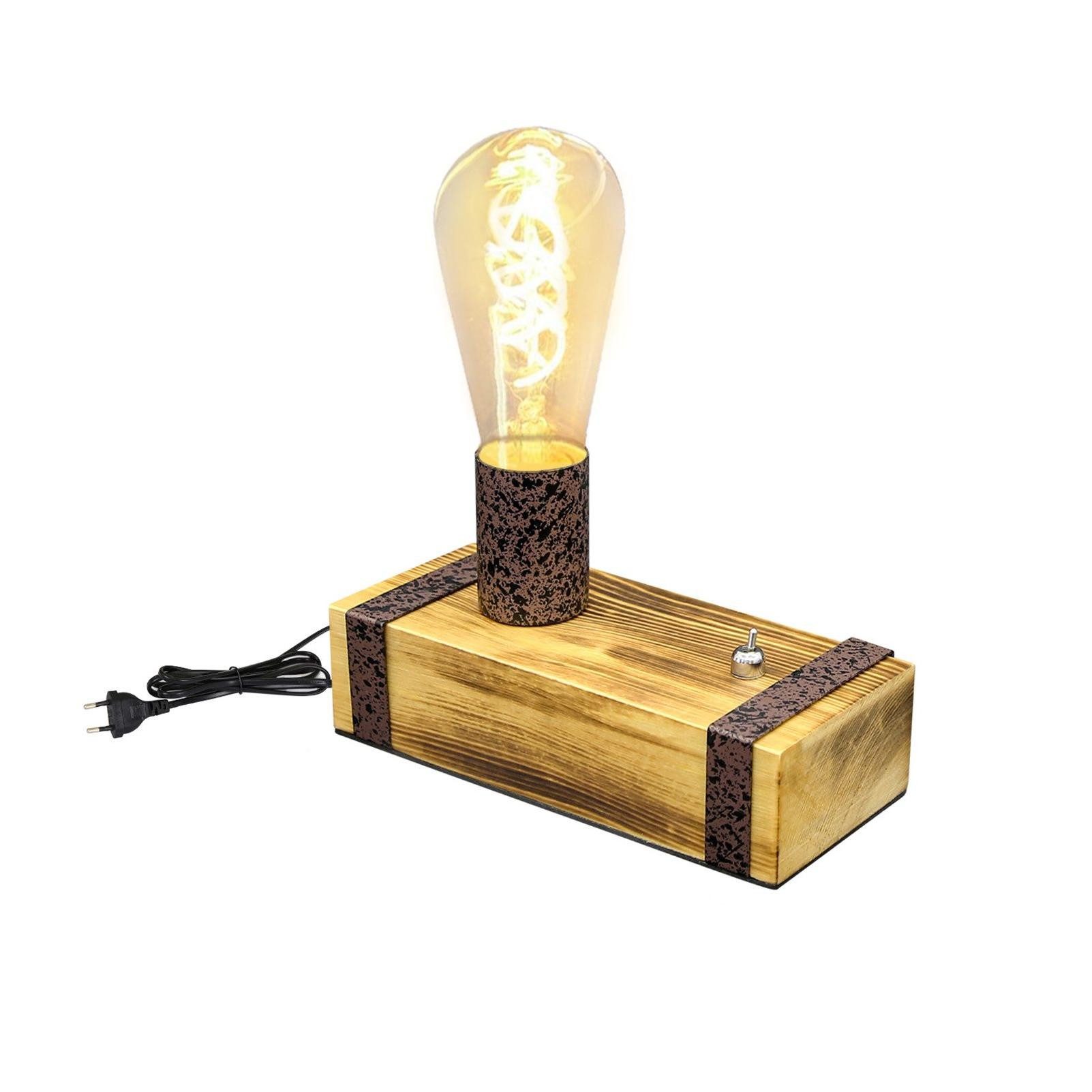 Nettlife Nachttischlampe Retro Industrial Holz E27 Fassungen mit Kabels (15 günstig online kaufen