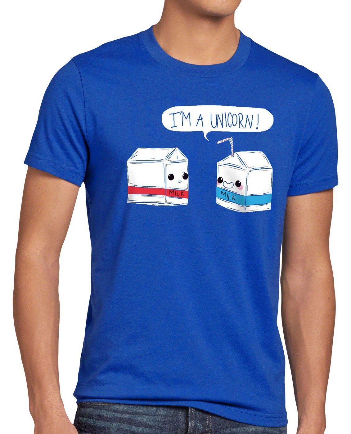 T-Shirt Print-Shirt a am Milchtüte Milch Milk blau style3 Einhorn Spruch I Fun Unicorn Herren Funshirt