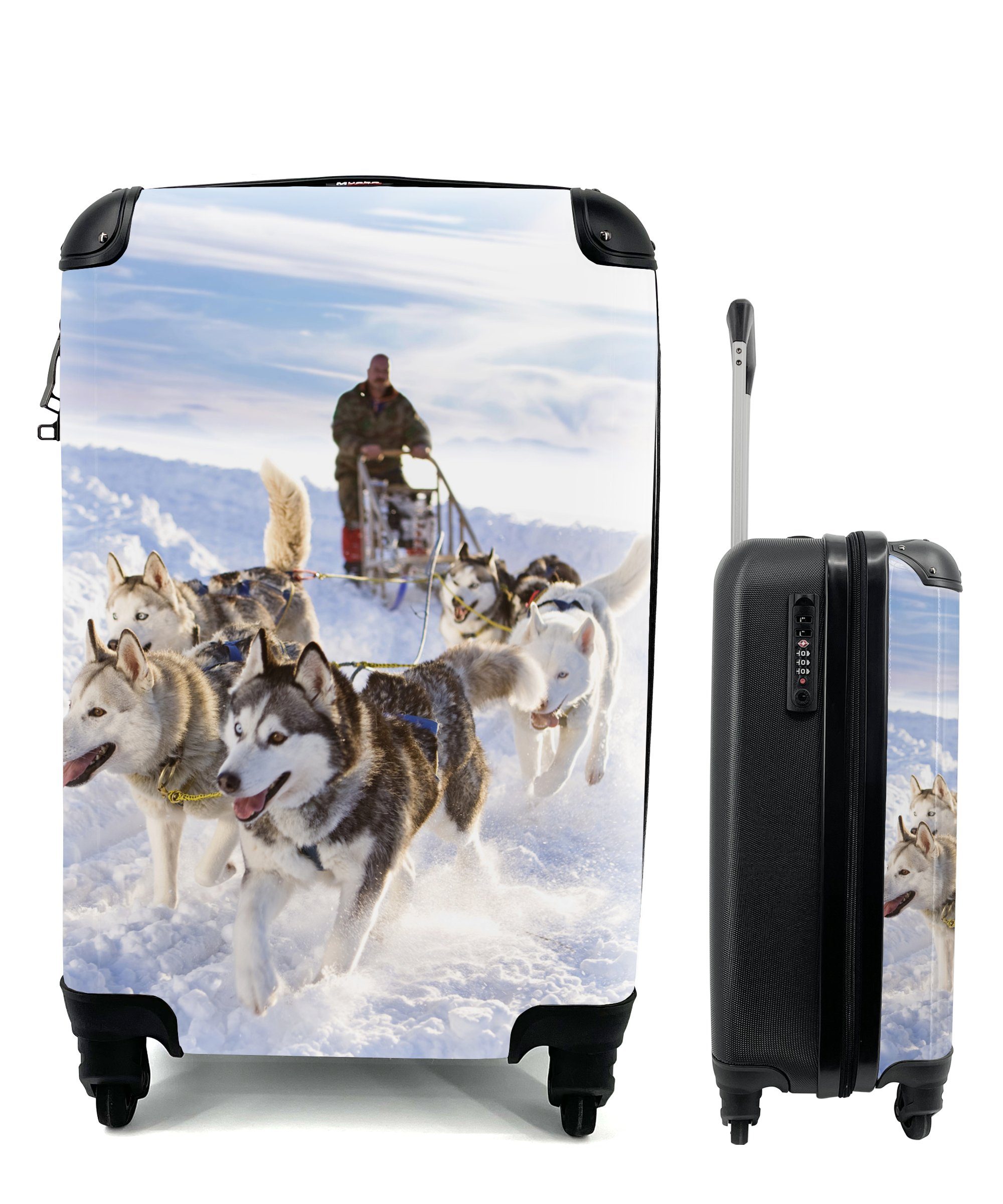 Huskys Rollen, mit Handgepäck Reisetasche rollen, MuchoWow Hundeschlitten, für Handgepäckkoffer für Ferien, Trolley, 4 Reisekoffer