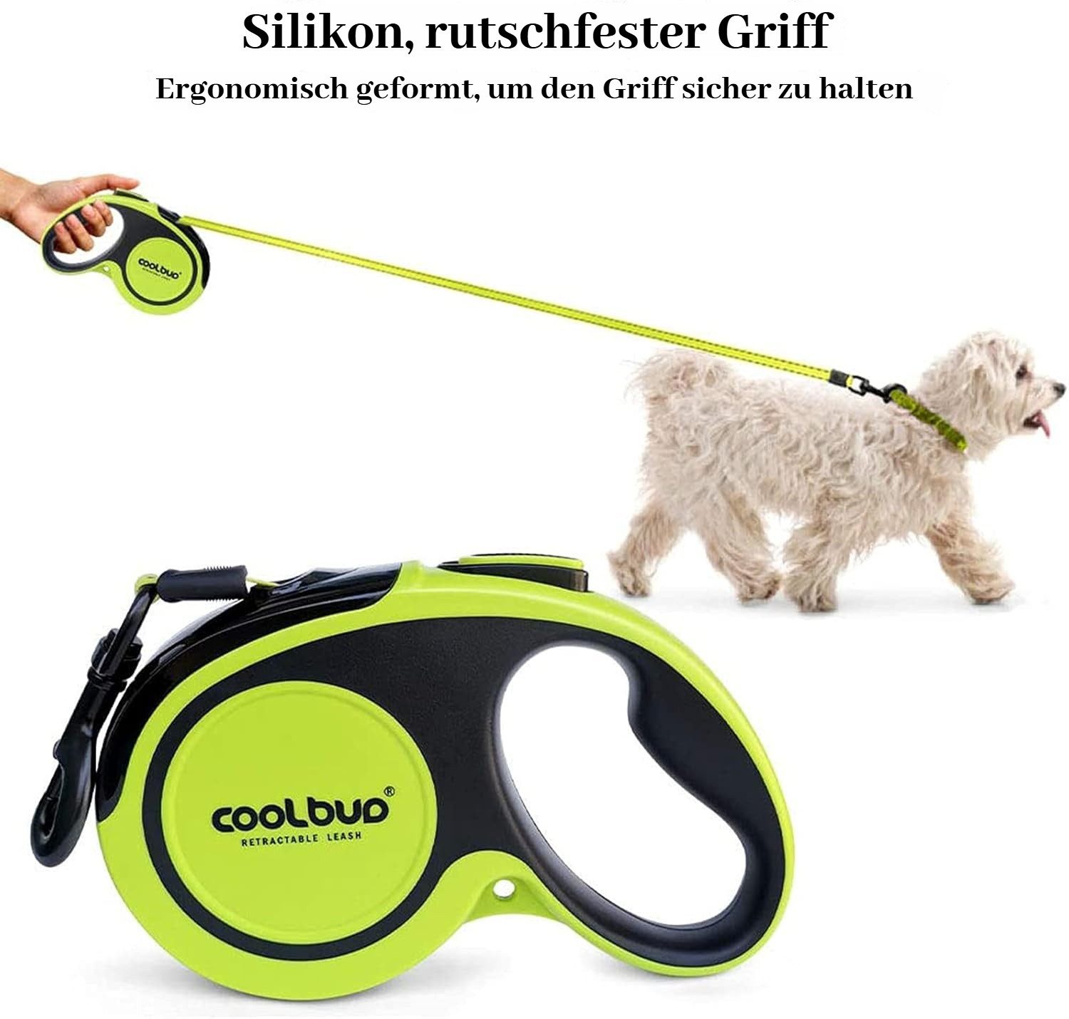 BlingBin Hundeleine Einziehbar, robuste, 360° verhedderungsfrei, 5 m Verlängerungsleine, Nylon,Kunststoff,Edelstahl (1 Stück, 1-tlg., 5M), ausziehbare Hundeleine mit rutschfestem Griff und Schnellbremsknopf