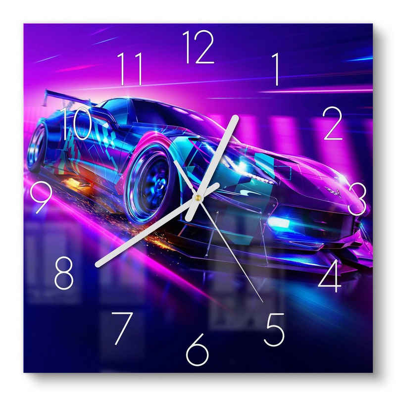 DEQORI Wanduhr 'Corvette Verfolgungsjagd' (Glas Glasuhr modern Wand Uhr Design Küchenuhr)