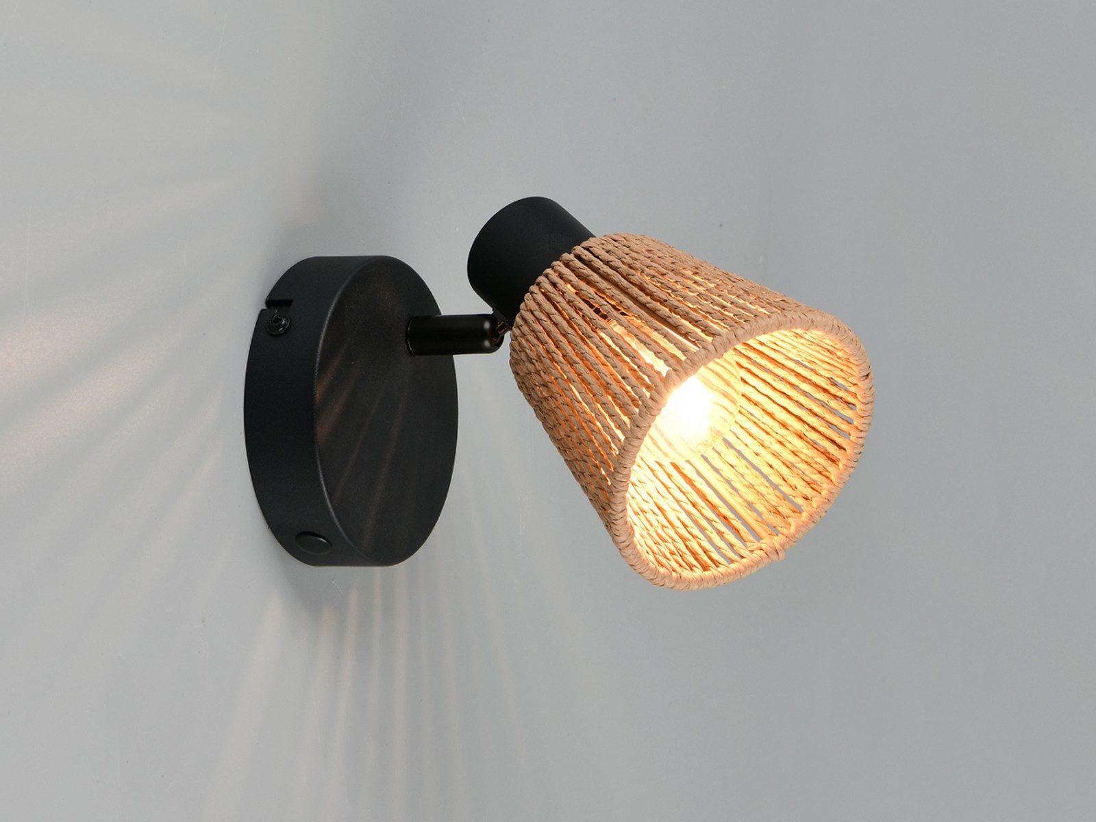 Reality Leuchten LED Wandstrahler schwenkbar aus Papiergarn Breite 10cm, Dimmfunktion, LED wechselbar, warmweiß, gemütliche Wandleuchte Boho innen Wandlampe Lampenschirm geflochten