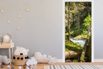 MuchoWow Türtapete Flussbett in den Wäldern des Nationalparks Hohe Tauern, Matt, bedruckt, (1 St), Fototapete für Tür, Türaufkleber, 75x205 cm