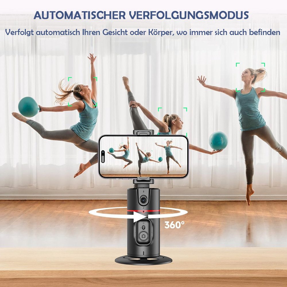 TUWENA Automatisches Gesichtserkennungs-Stativ, 360° Drehbare Handyhalterung Gimbal (Handykamera-Halterung, Gestensteuerung, Fernbedienung, für Vlog/TikTok)