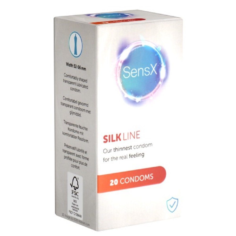 SensX Kondome Silk Line Packung mit, 20 St., extra dünne Kondome, mit komfortabler Passform, ohne tierliche Produkte