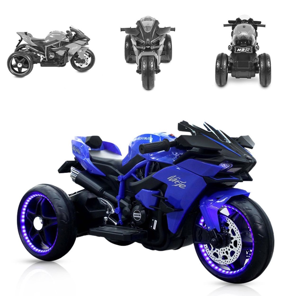 Moni Elektro-Kindermotorrad Kinder Elektromotorrad Ninja, Belastbarkeit 30 kg, drei Kunststoffräder, LED-Beleuchtung, Mp3