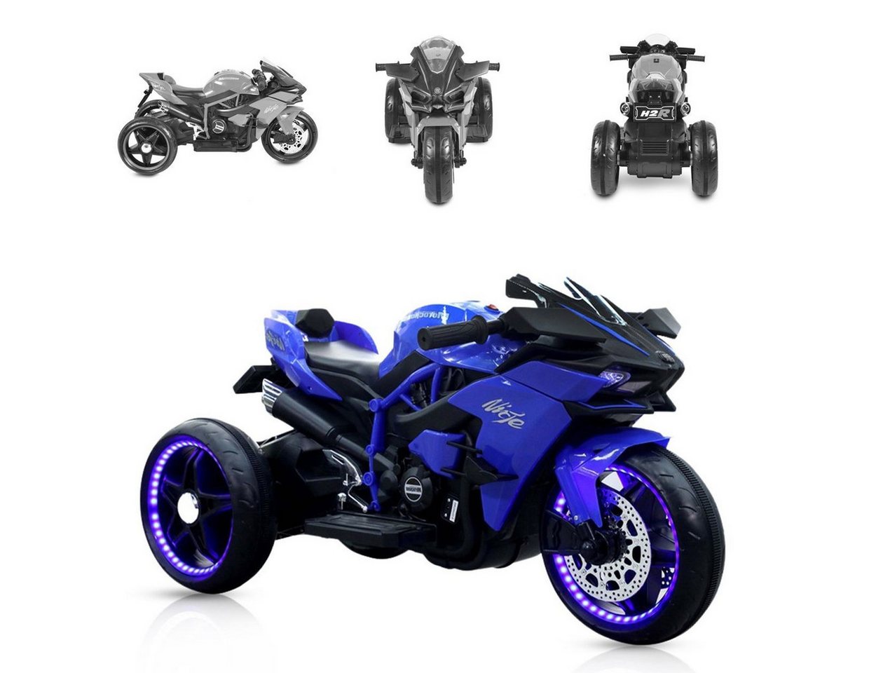 Moni Elektro-Kindermotorrad Ninja, Belastbarkeit 30 kg, LED-Beleuchtung, MP3-Ausgang, Hupgeräusch, 3 Kunststoffräder