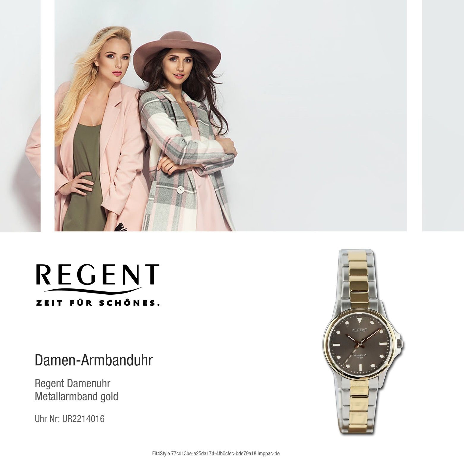 Regent Quarzuhr rund, Damen groß 32mm), Armbanduhr Damen Regent Armbanduhr Metallarmband (ca. extra Analog