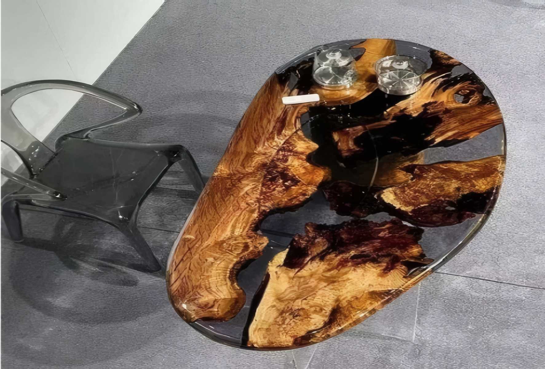 JVmoebel Esstisch Transparenter Esstisch aus Epoxidharz in edlem Braun von JVMoebel (Packung, Tisch)